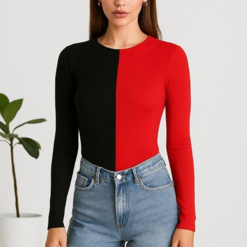 بادی دورنگ فینگر دار اشکی کد 138063 - خرید بلوز تک زنانه عمده